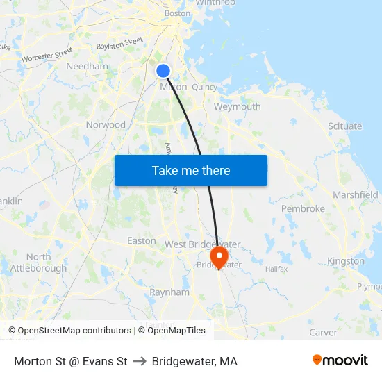 Morton St @ Evans St to Bridgewater, MA map