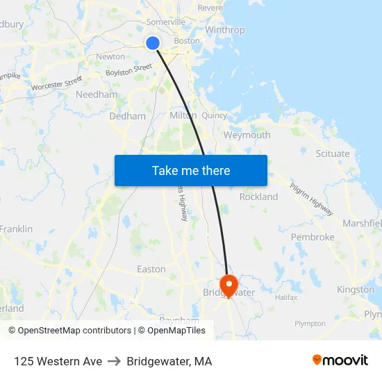 125 Western Ave to Bridgewater, MA map
