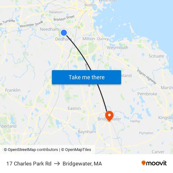 17 Charles Park Rd to Bridgewater, MA map