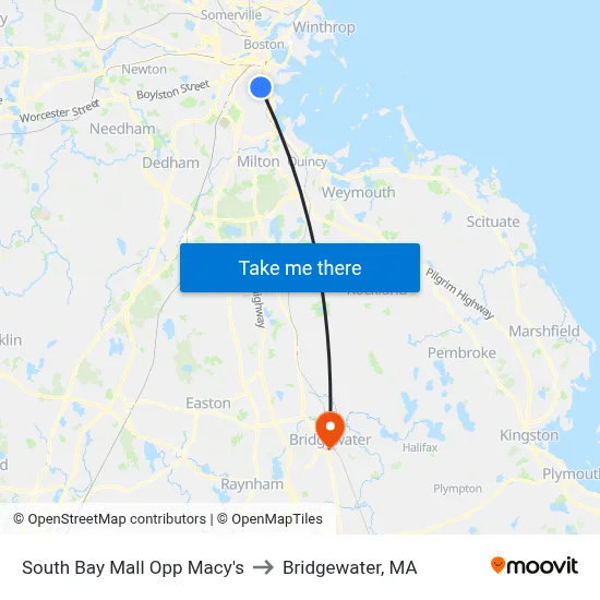 South Bay Mall Opp Macy's to Bridgewater, MA map
