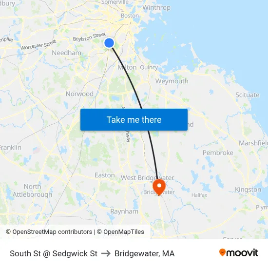 South St @ Sedgwick St to Bridgewater, MA map