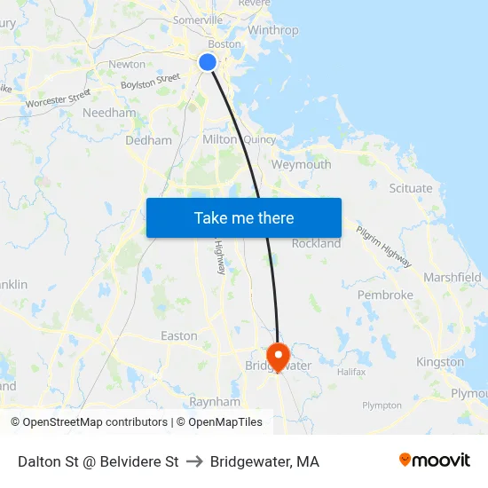 Dalton St @ Belvidere St to Bridgewater, MA map