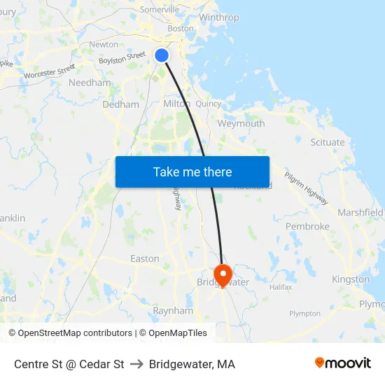 Centre St @ Cedar St to Bridgewater, MA map