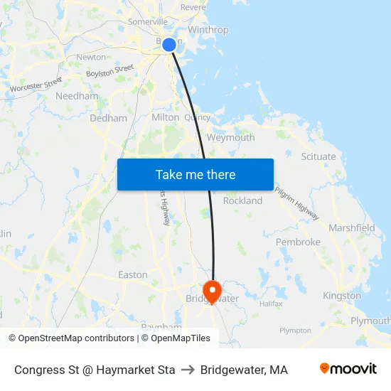 Congress St @ Haymarket Sta to Bridgewater, MA map
