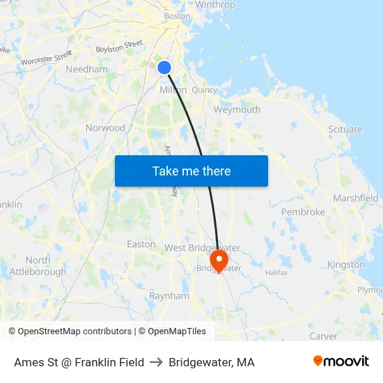 Ames St @ Franklin Field to Bridgewater, MA map