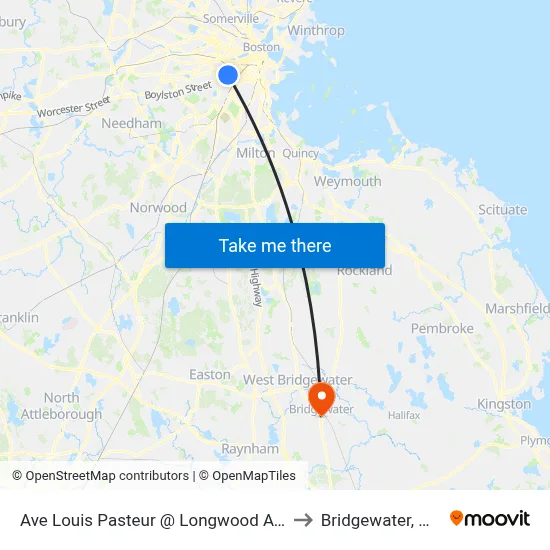 Ave Louis Pasteur @ Longwood Ave to Bridgewater, MA map