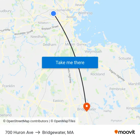 700 Huron Ave to Bridgewater, MA map