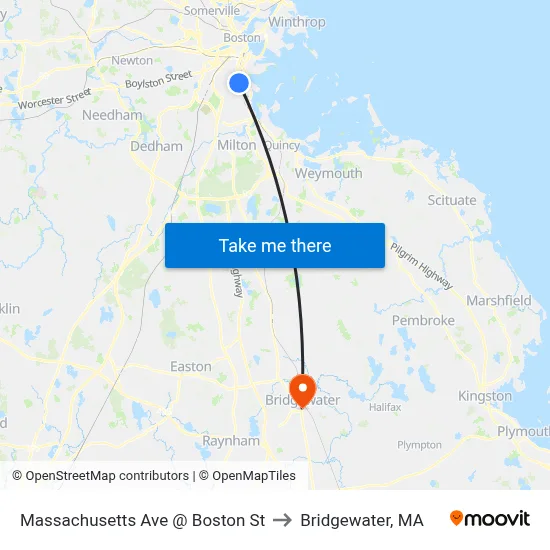 Massachusetts Ave @ Boston St to Bridgewater, MA map