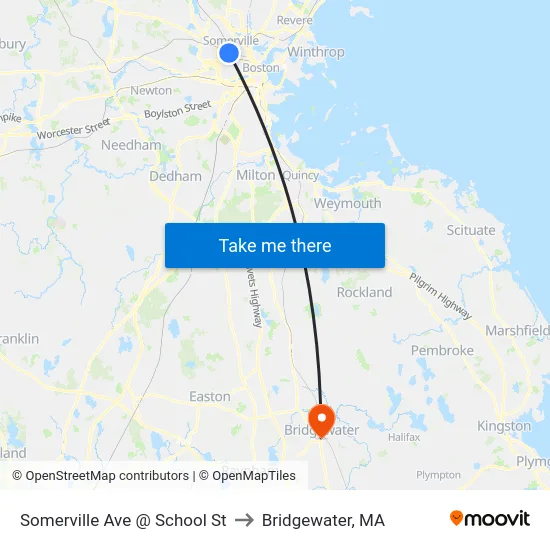 Somerville Ave @ School St to Bridgewater, MA map