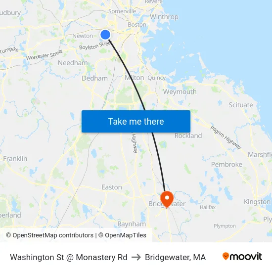 Washington St @ Monastery Rd to Bridgewater, MA map