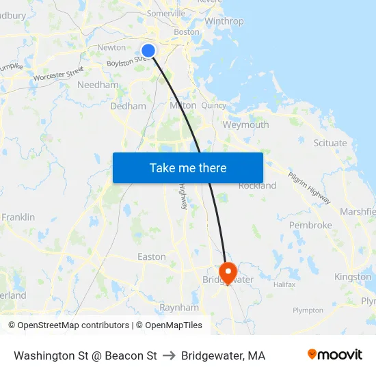 Washington St @ Beacon St to Bridgewater, MA map