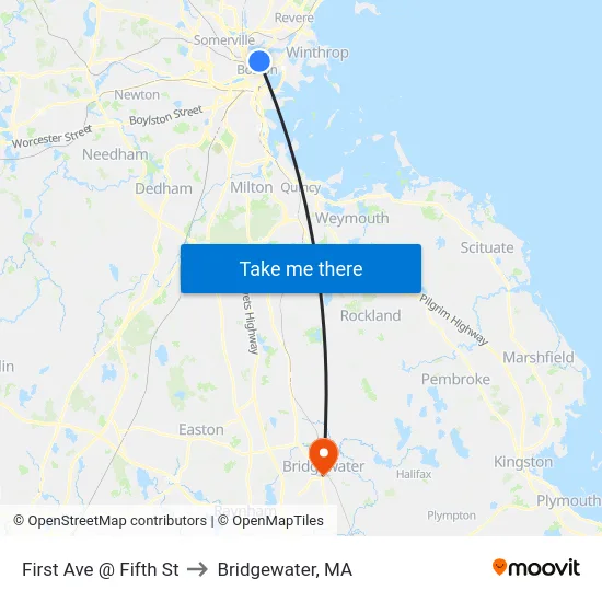 First Ave @ Fifth St to Bridgewater, MA map