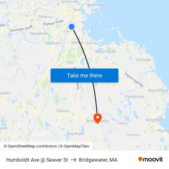 Humboldt Ave @ Seaver St to Bridgewater, MA map