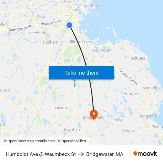 Humboldt Ave @ Waumbeck St to Bridgewater, MA map