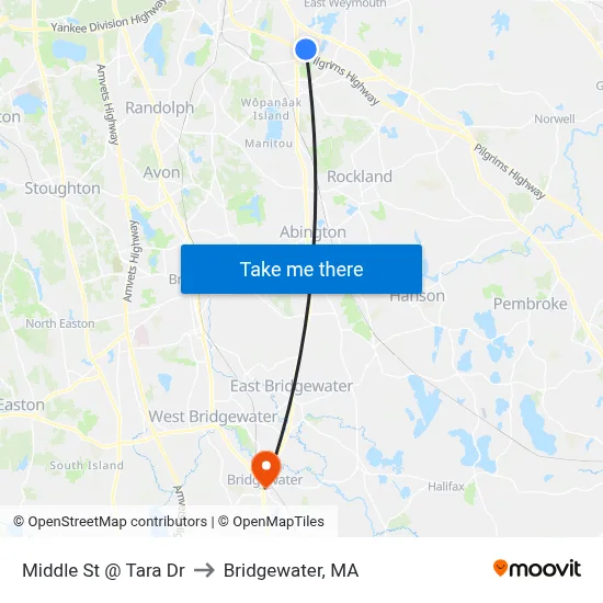 Middle St @ Tara Dr to Bridgewater, MA map
