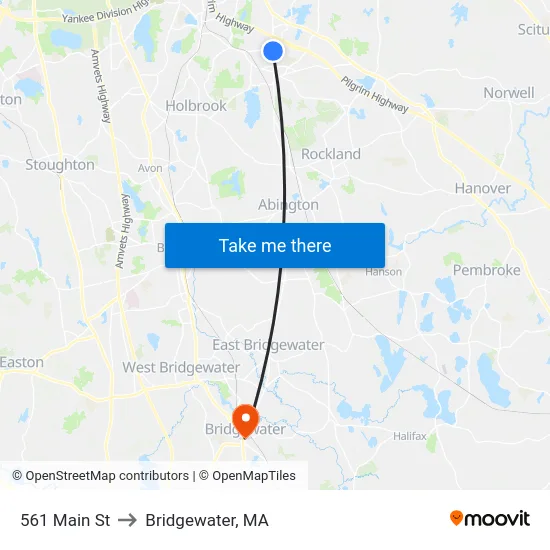 561 Main St to Bridgewater, MA map