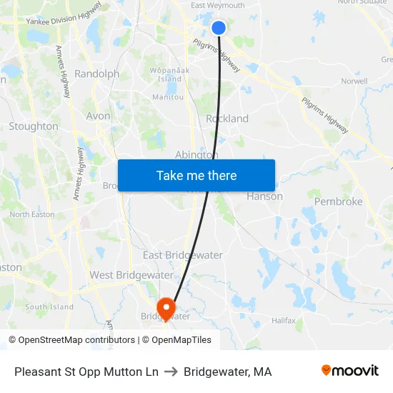 Pleasant St Opp Mutton Ln to Bridgewater, MA map