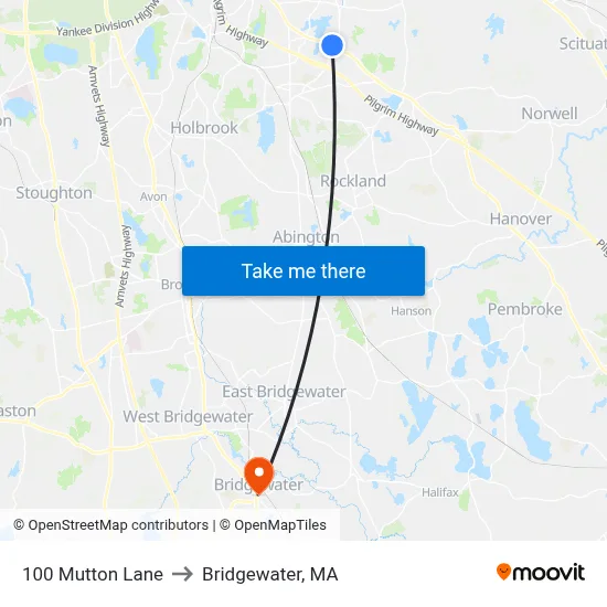 100 Mutton Lane to Bridgewater, MA map