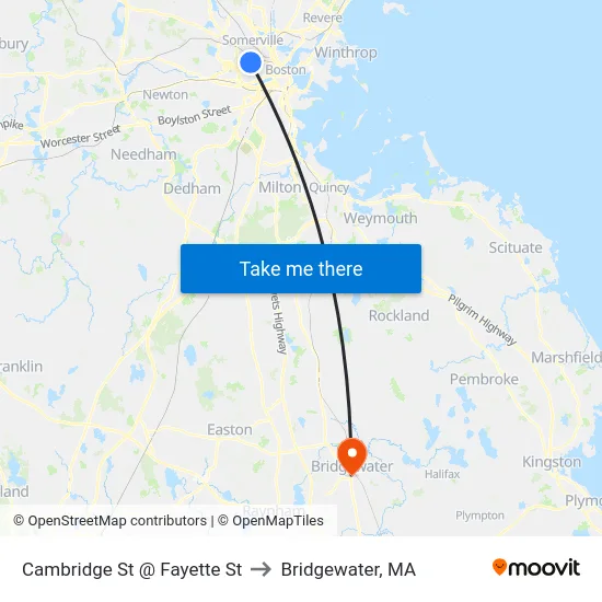 Cambridge St @ Fayette St to Bridgewater, MA map