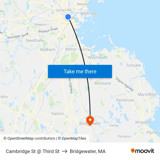 Cambridge St @ Third St to Bridgewater, MA map