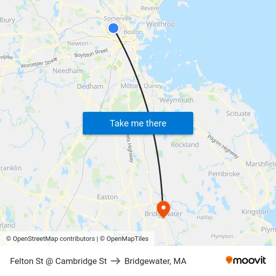 Felton St @ Cambridge St to Bridgewater, MA map