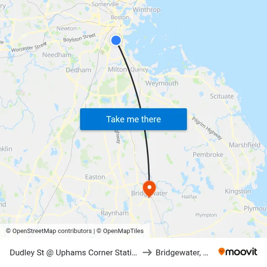 Dudley St @ Uphams Corner Station to Bridgewater, MA map