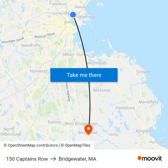 150 Captains Row to Bridgewater, MA map