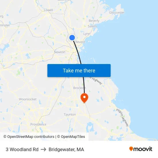 3 Woodland Rd to Bridgewater, MA map