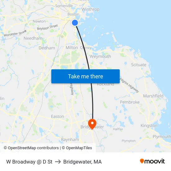 W Broadway @ D St to Bridgewater, MA map