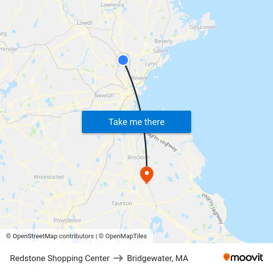 Redstone Shopping Center to Bridgewater, MA map
