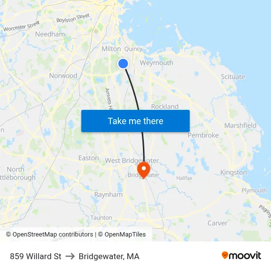 859 Willard St to Bridgewater, MA map