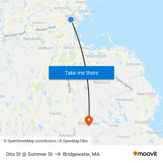 Otis St @ Summer St to Bridgewater, MA map