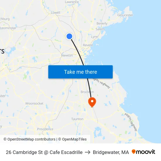 26 Cambridge St @ Cafe Escadrille to Bridgewater, MA map