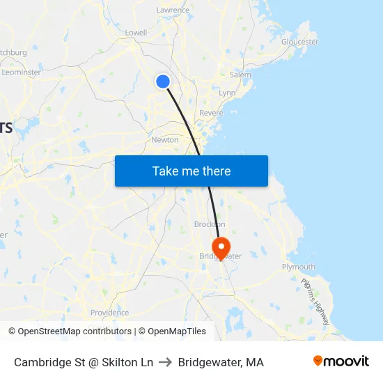 Cambridge St @ Skilton Ln to Bridgewater, MA map