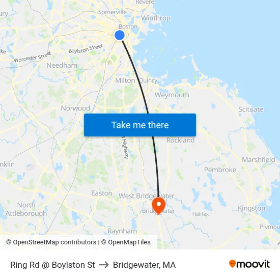 Ring Rd @ Boylston St to Bridgewater, MA map