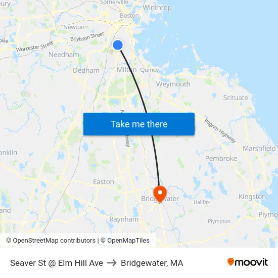 Seaver St @ Elm Hill Ave to Bridgewater, MA map