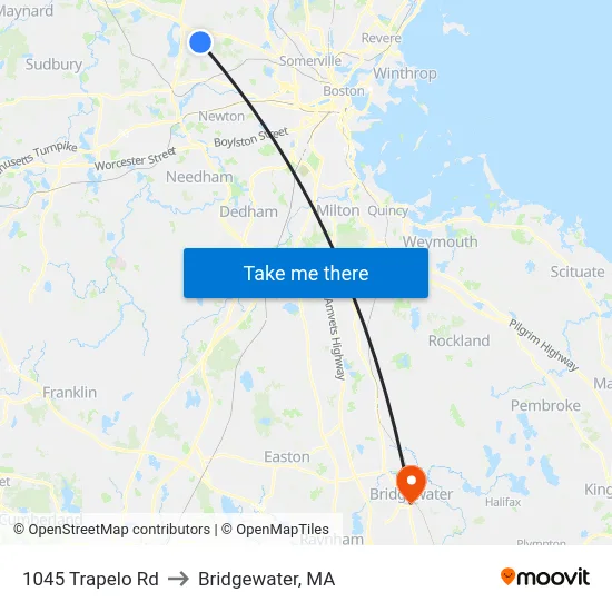 1045 Trapelo Rd to Bridgewater, MA map