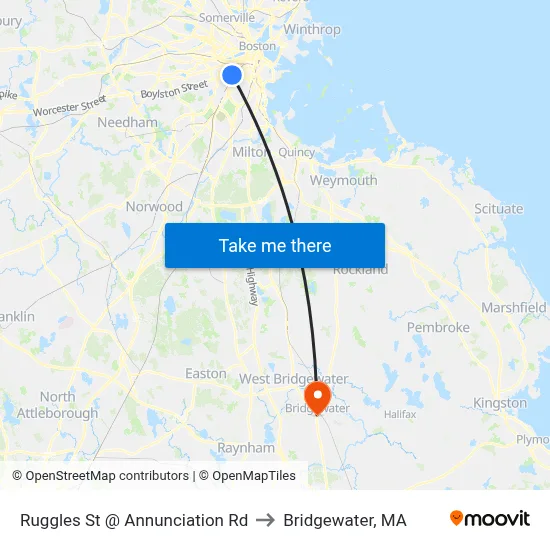 Ruggles St @ Annunciation Rd to Bridgewater, MA map