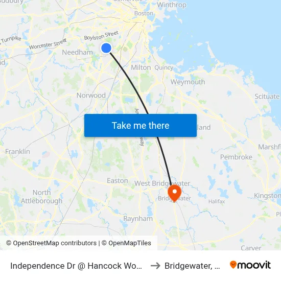 Independence Dr @ Hancock Woods to Bridgewater, MA map
