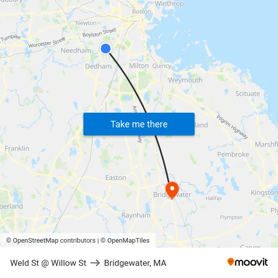 Weld St @ Willow St to Bridgewater, MA map