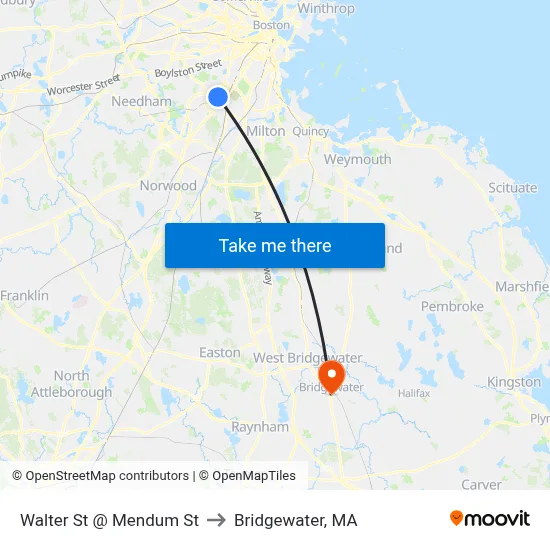 Walter St @ Mendum St to Bridgewater, MA map