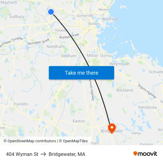 404 Wyman St to Bridgewater, MA map