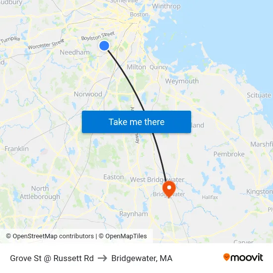 Grove St @ Russett Rd to Bridgewater, MA map