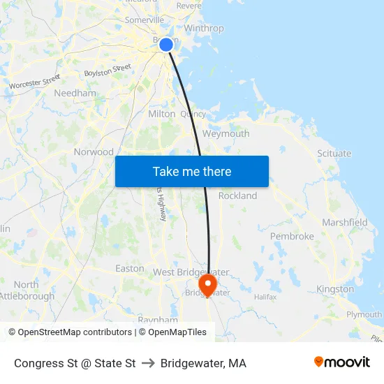 Congress St @ State St to Bridgewater, MA map