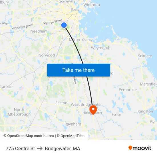 775 Centre St to Bridgewater, MA map