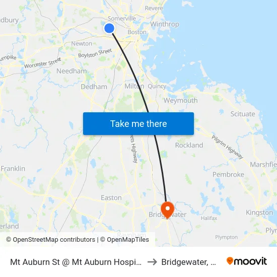 Mt Auburn St @ Mt Auburn Hospital to Bridgewater, MA map