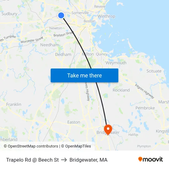 Trapelo Rd @ Beech St to Bridgewater, MA map