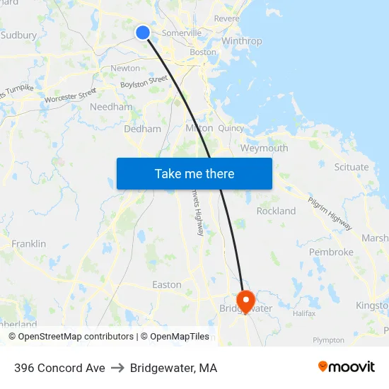 396 Concord Ave to Bridgewater, MA map