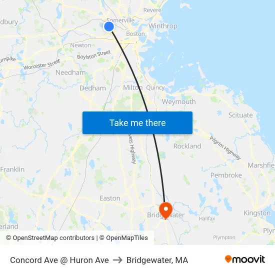 Concord Ave @ Huron Ave to Bridgewater, MA map