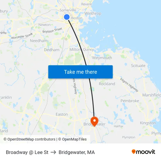 Broadway @ Lee St to Bridgewater, MA map